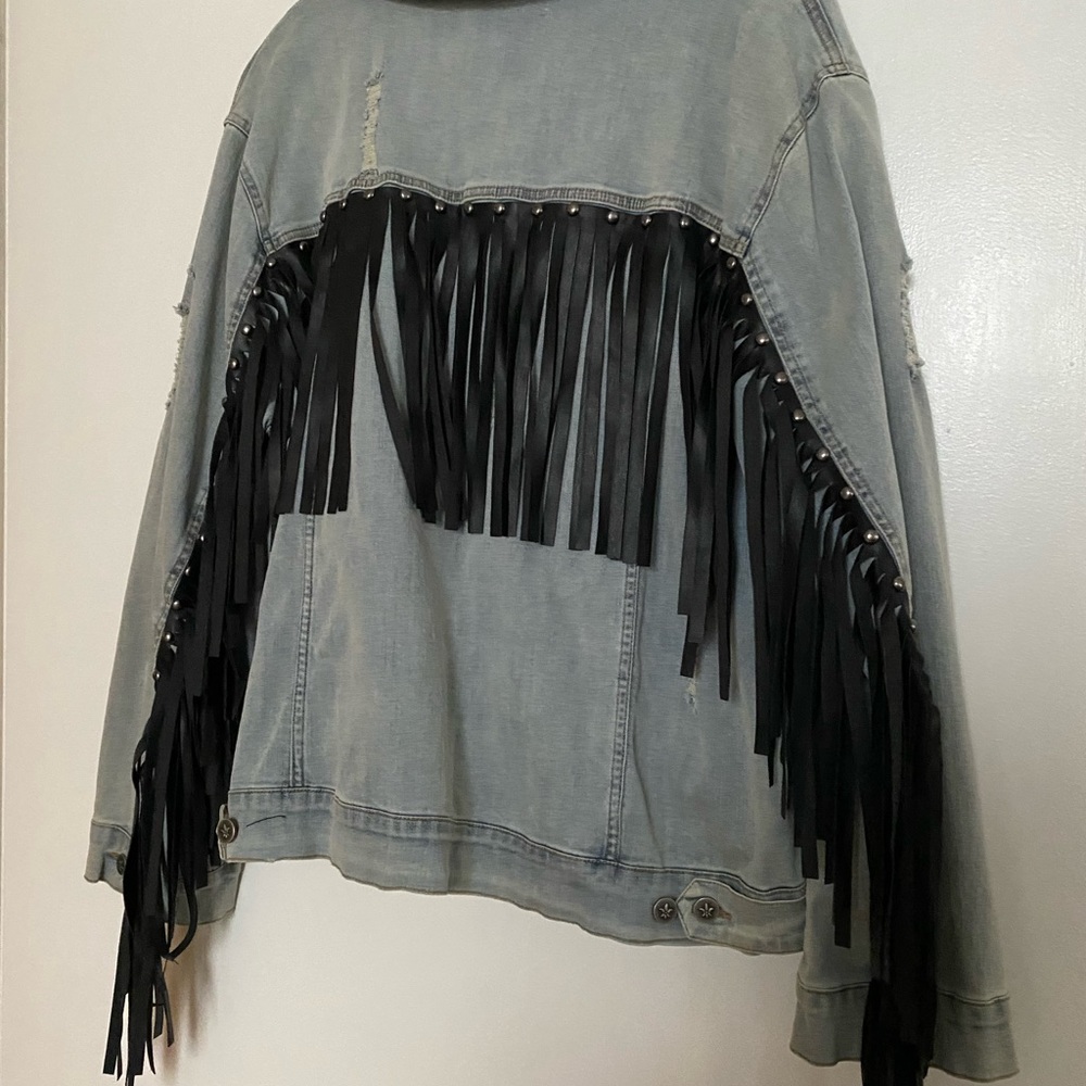 Lily and Lottie by Chelsea DeBoer black fringe Jean jacket